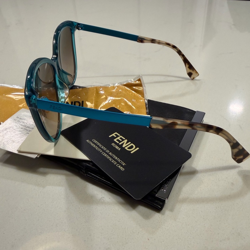 Fendi Safilo Brown and Pearled Turquoise Sunglasses NEW